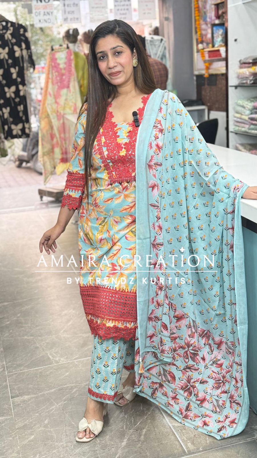 Floral Cotton Pakistani Suit With Beautiful Lace Detailing