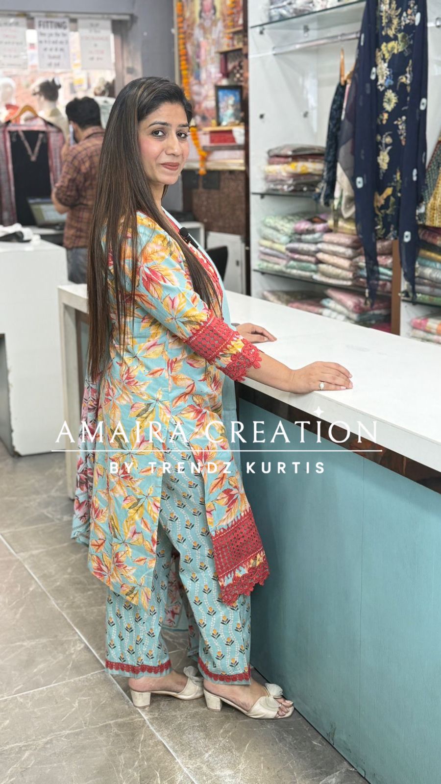 Floral Cotton Pakistani Suit With Beautiful Lace Detailing