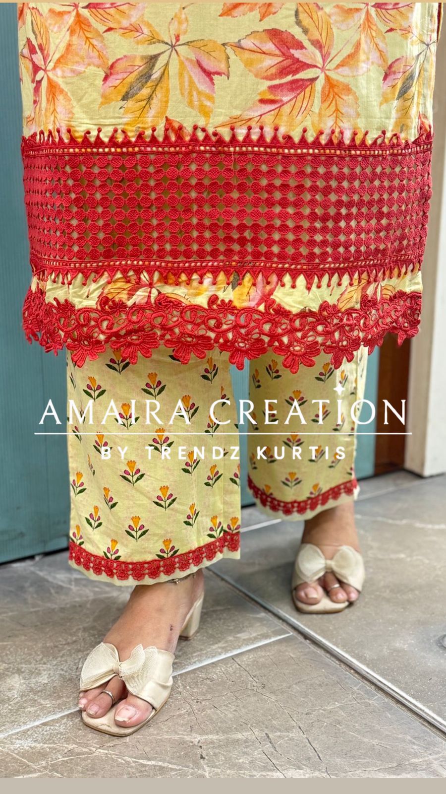 Floral Cotton Pakistani Suit With Beautiful Lace Detailing