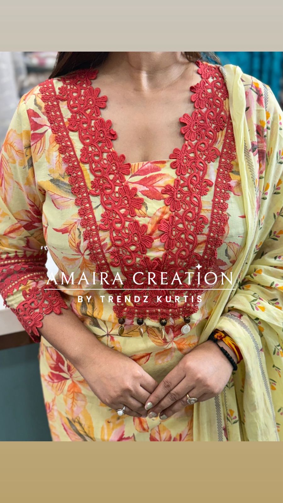 Floral Cotton Pakistani Suit With Beautiful Lace Detailing