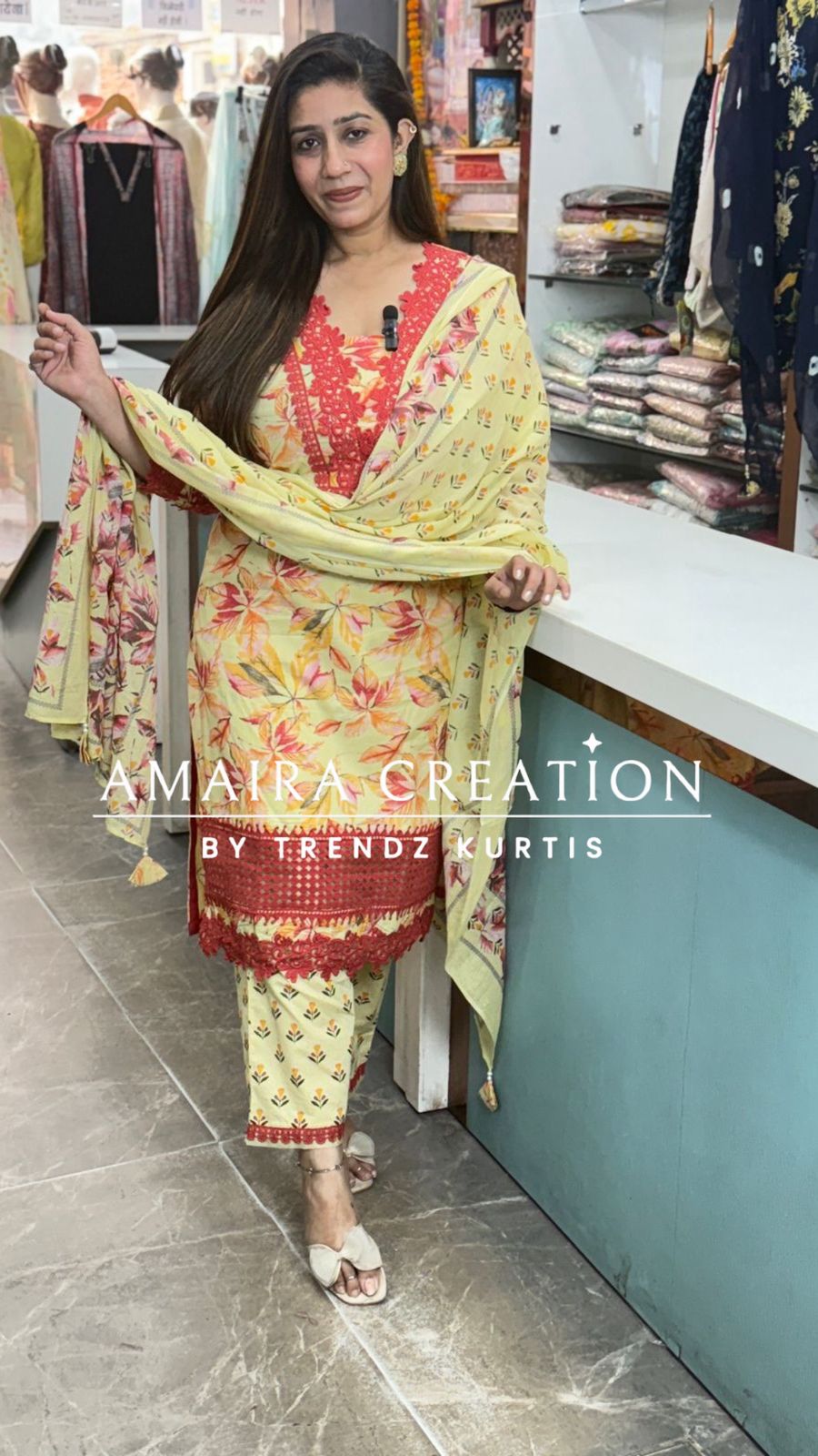 Floral Cotton Pakistani Suit With Beautiful Lace Detailing