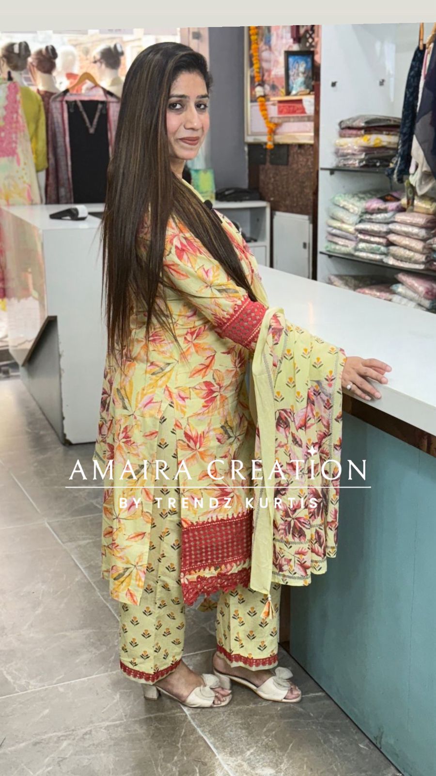 Floral Cotton Pakistani Suit With Beautiful Lace Detailing