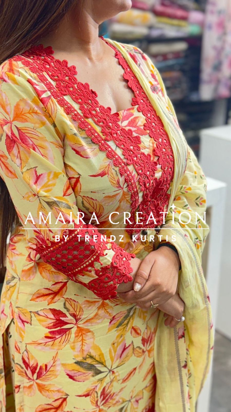 Floral Cotton Pakistani Suit With Beautiful Lace Detailing