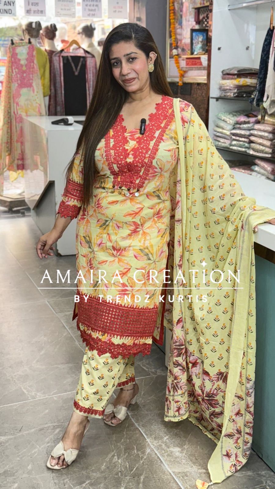 Floral Cotton Pakistani Suit With Beautiful Lace Detailing