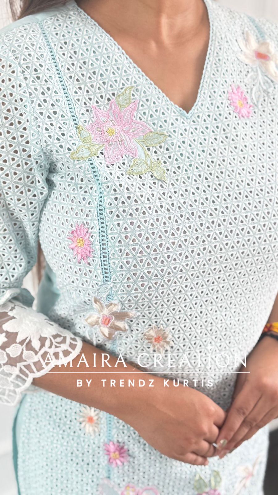 Beautiful Thread Embroidered Schiffli Cotton Cord Set with Organza Detailing