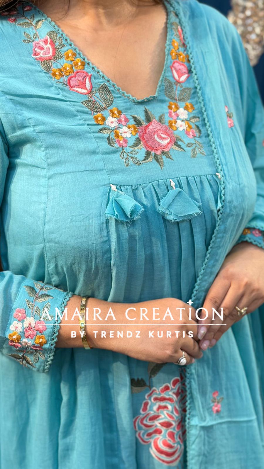 Skyblue Thread Embroidery Beautiful Anarkali Set