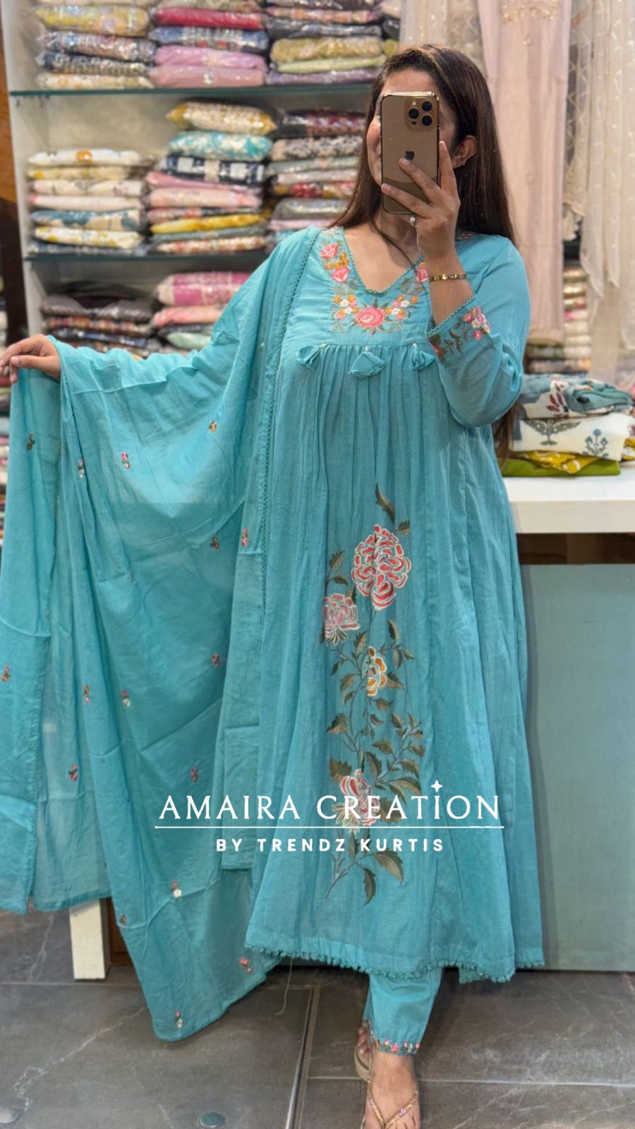 Skyblue Thread Embroidery Beautiful Anarkali Set