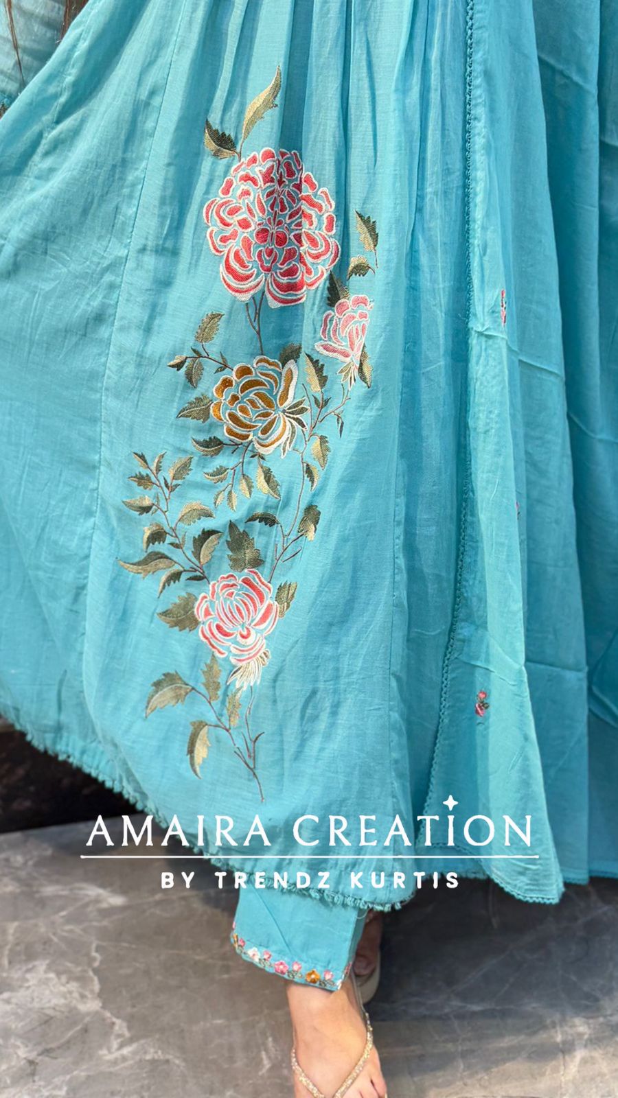 Skyblue Thread Embroidery Beautiful Anarkali Set