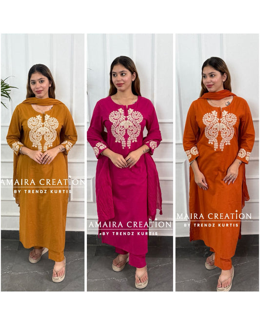 Premium Cotton Pant Set With Beautiful Work
