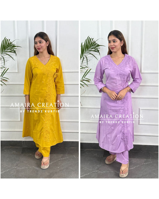 Premium Cotton Chikankari A Line Set