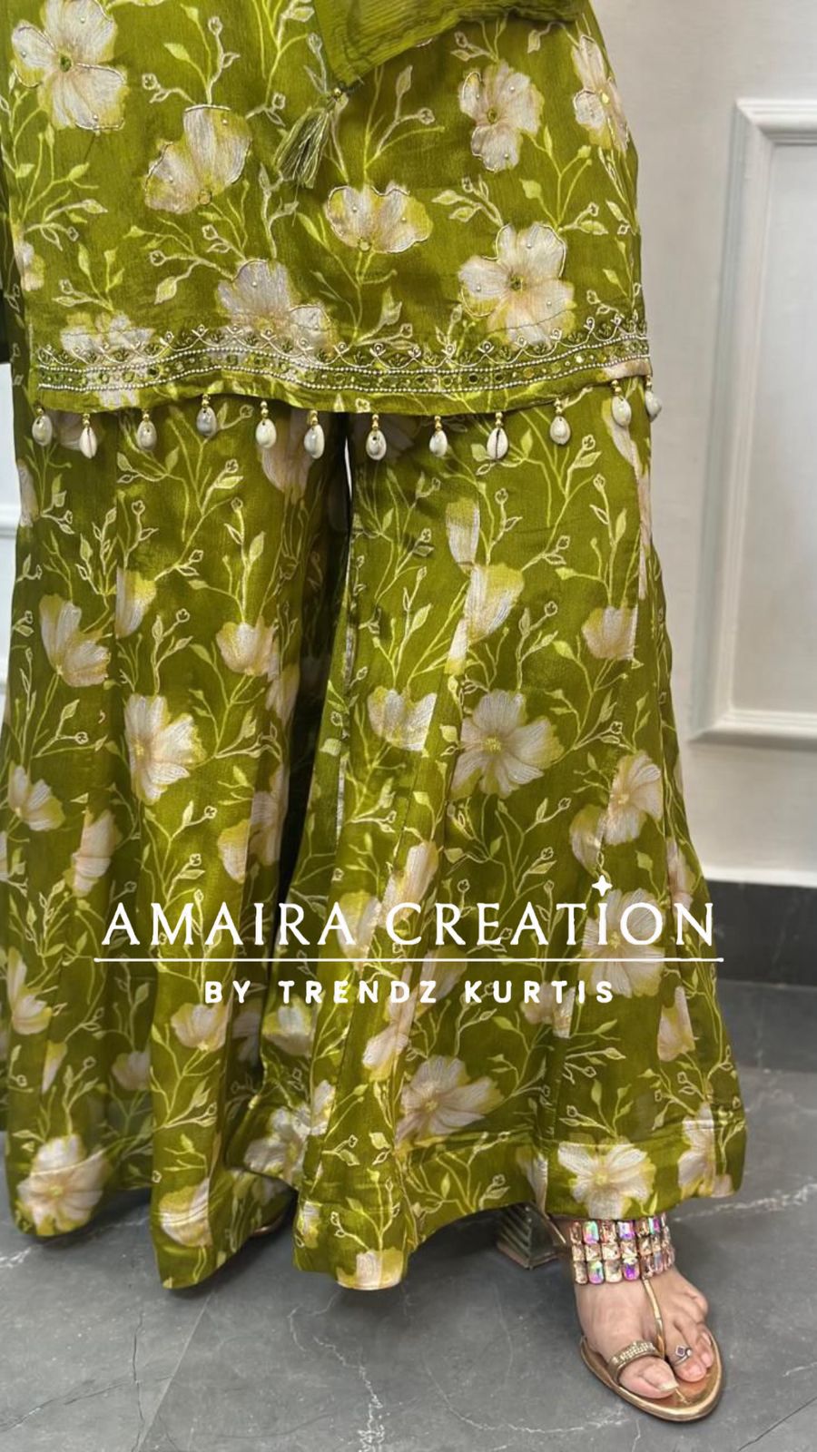 Mehendi Green Premium Chinnon Fully Ghera Plazo Set(16 inches Sleeves available)