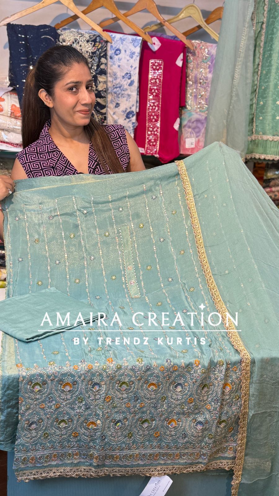 Premium Glass Tissue Unstitch Suit with Chiffon Dupatta