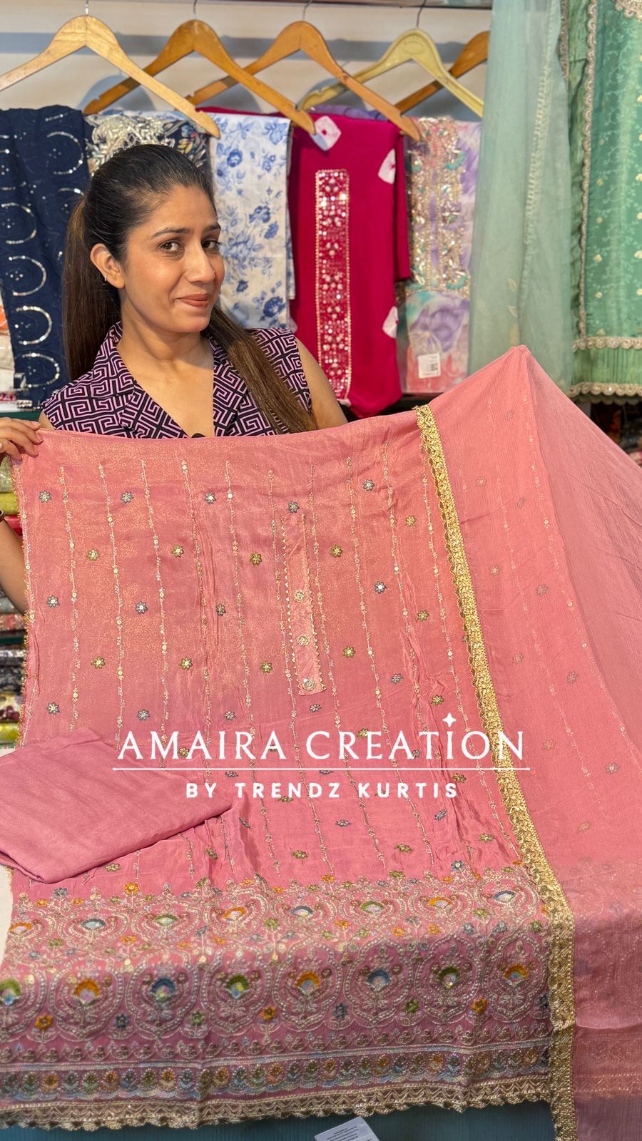 Premium Glass Tissue Unstitch Suit with Chiffon Dupatta