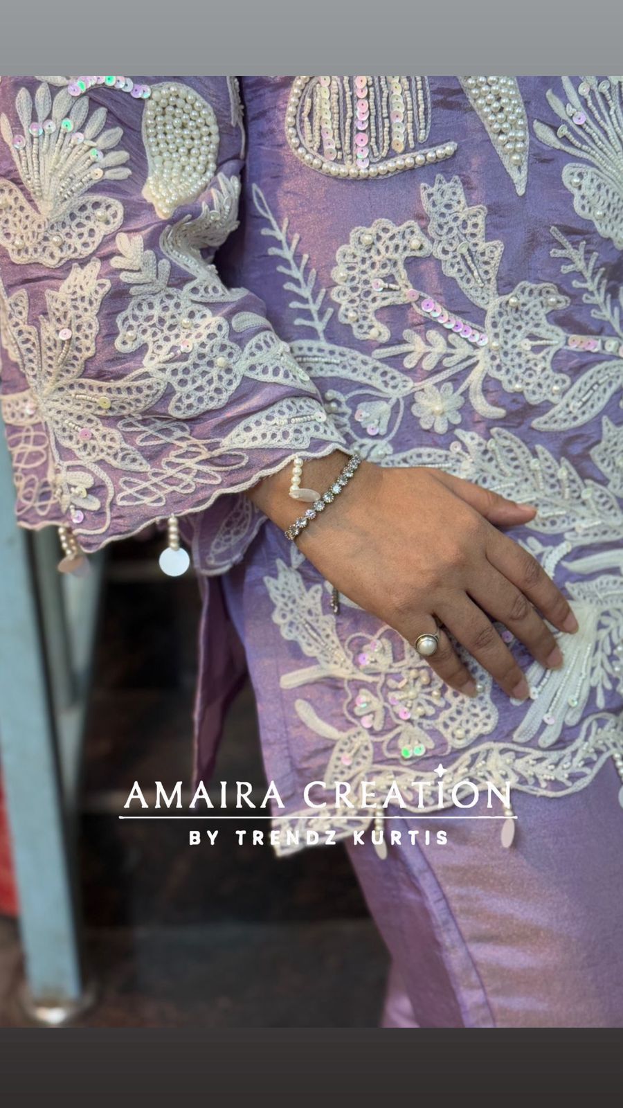 Premium glass tissue lavender cord set with pearl and thread detailing