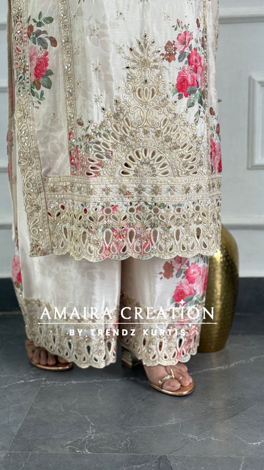 Premium Silk Cream Pakistani Suit