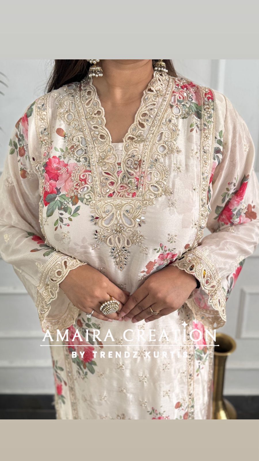 Premium Silk Cream Pakistani Suit