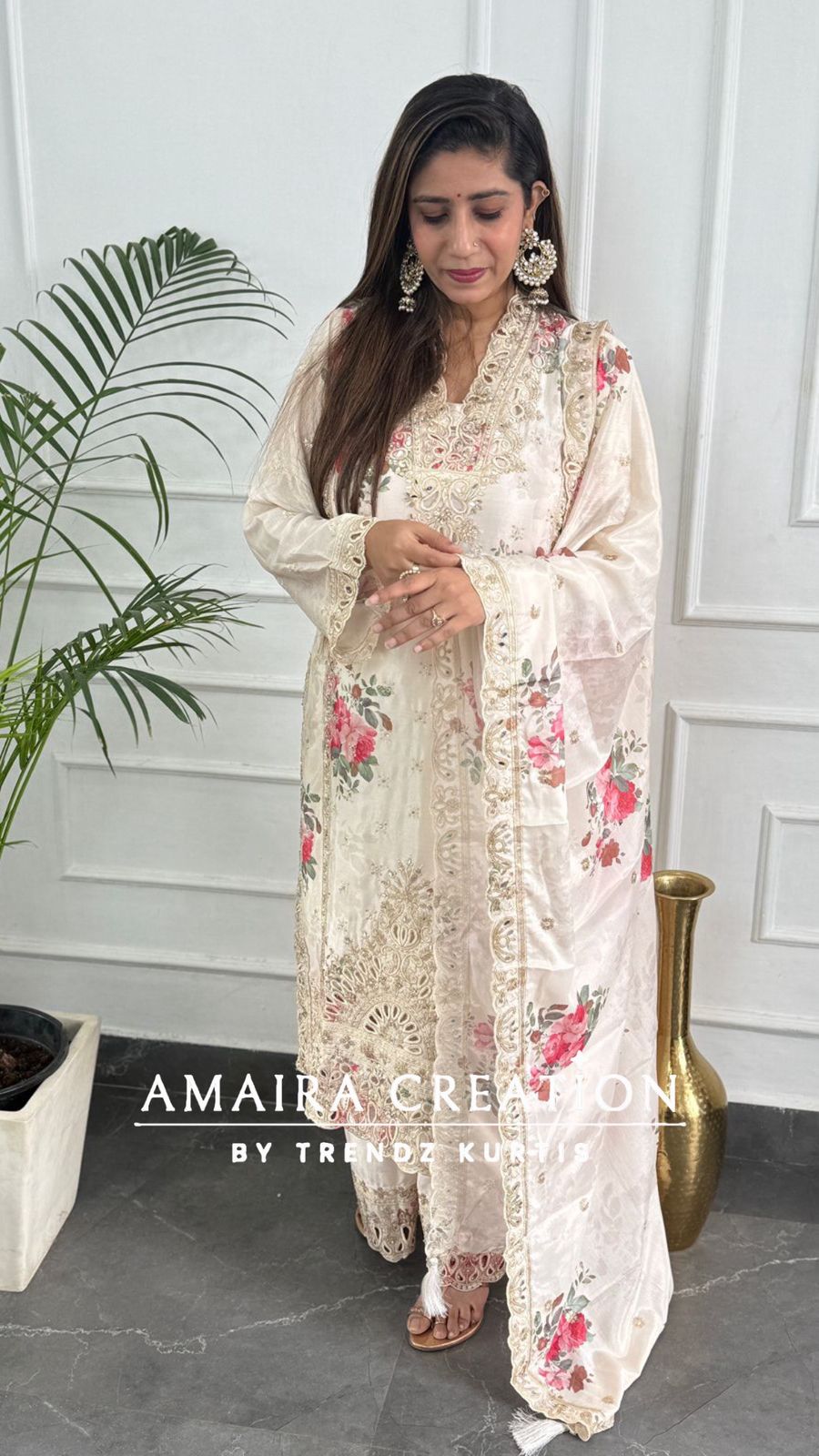 Premium Silk Cream Pakistani Suit
