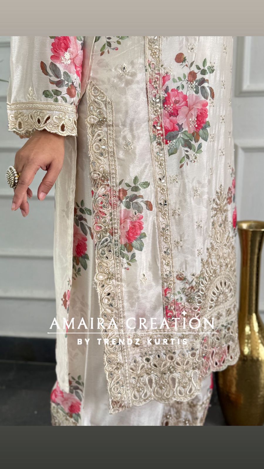 Premium Silk Cream Pakistani Suit