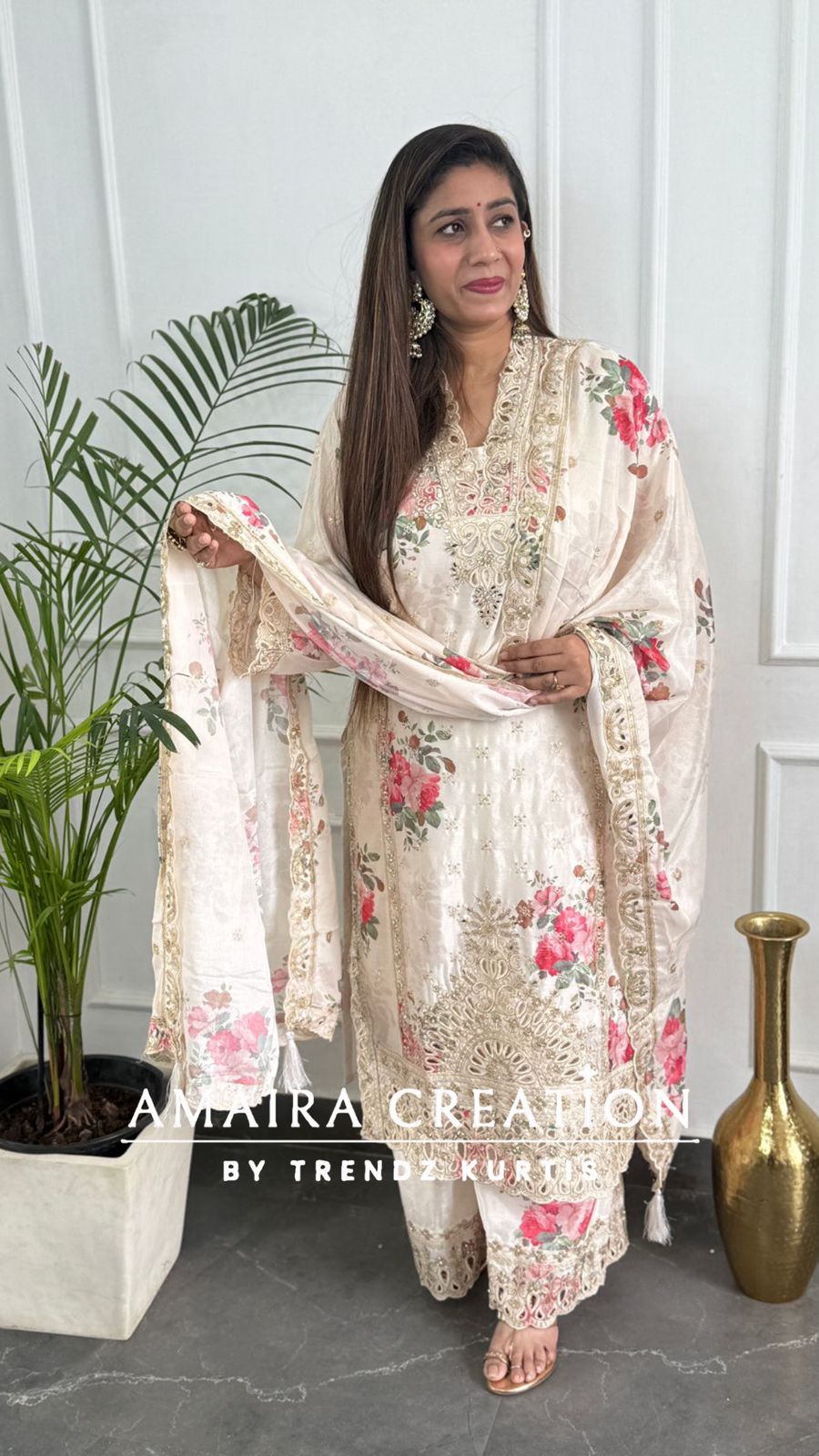 Premium Silk Cream Pakistani Suit