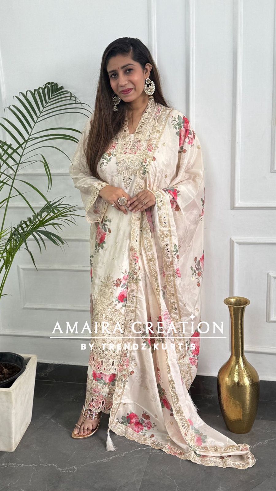 Premium Silk Cream Pakistani Suit