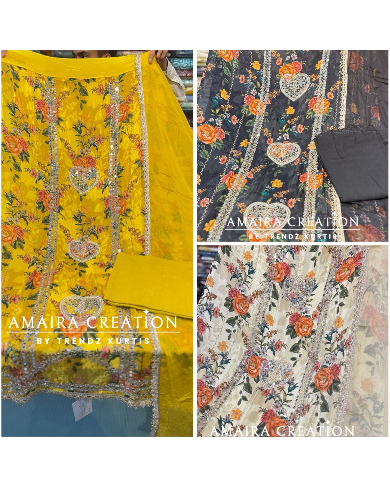 Premium Printed Glass Tissue Fabric Unstitch Suit