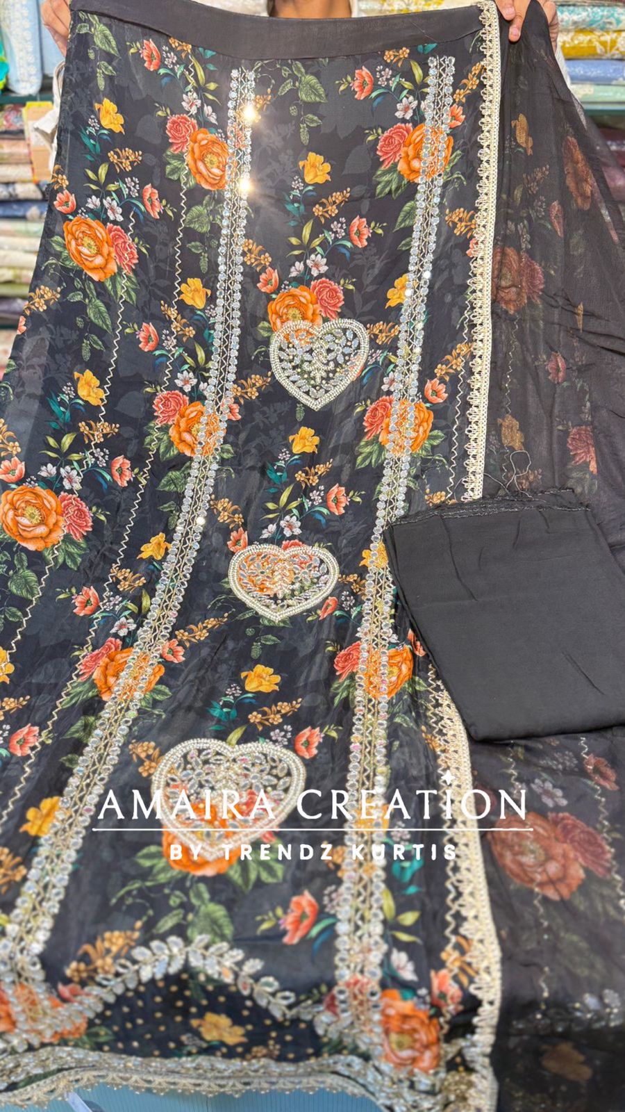 Premium Printed Glass Tissue Fabric Unstitch Suit