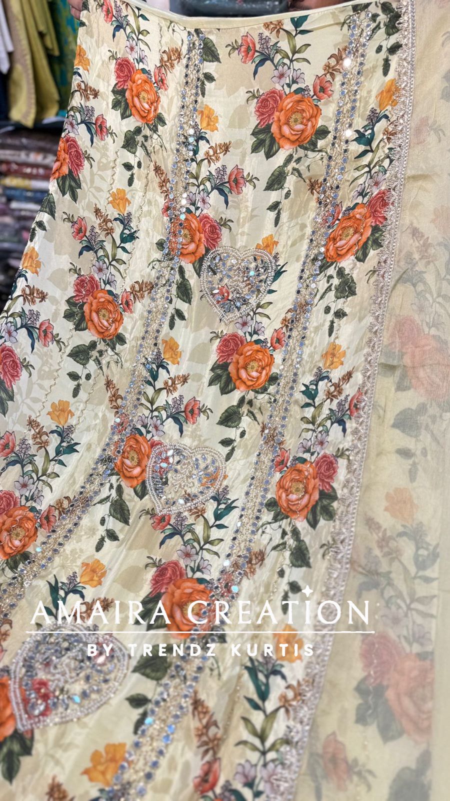 Premium Printed Glass Tissue Fabric Unstitch Suit