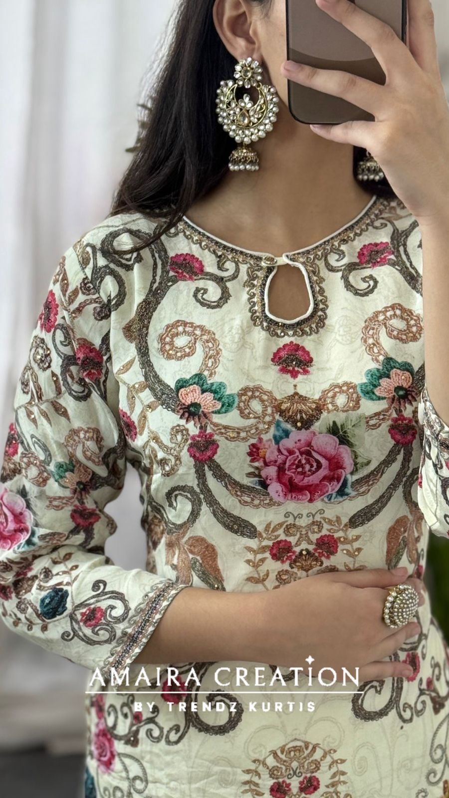 Premium Crepe Cream Floral Sharara Set