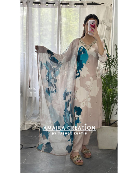 Premium Crepe Firozi Color Pant Set