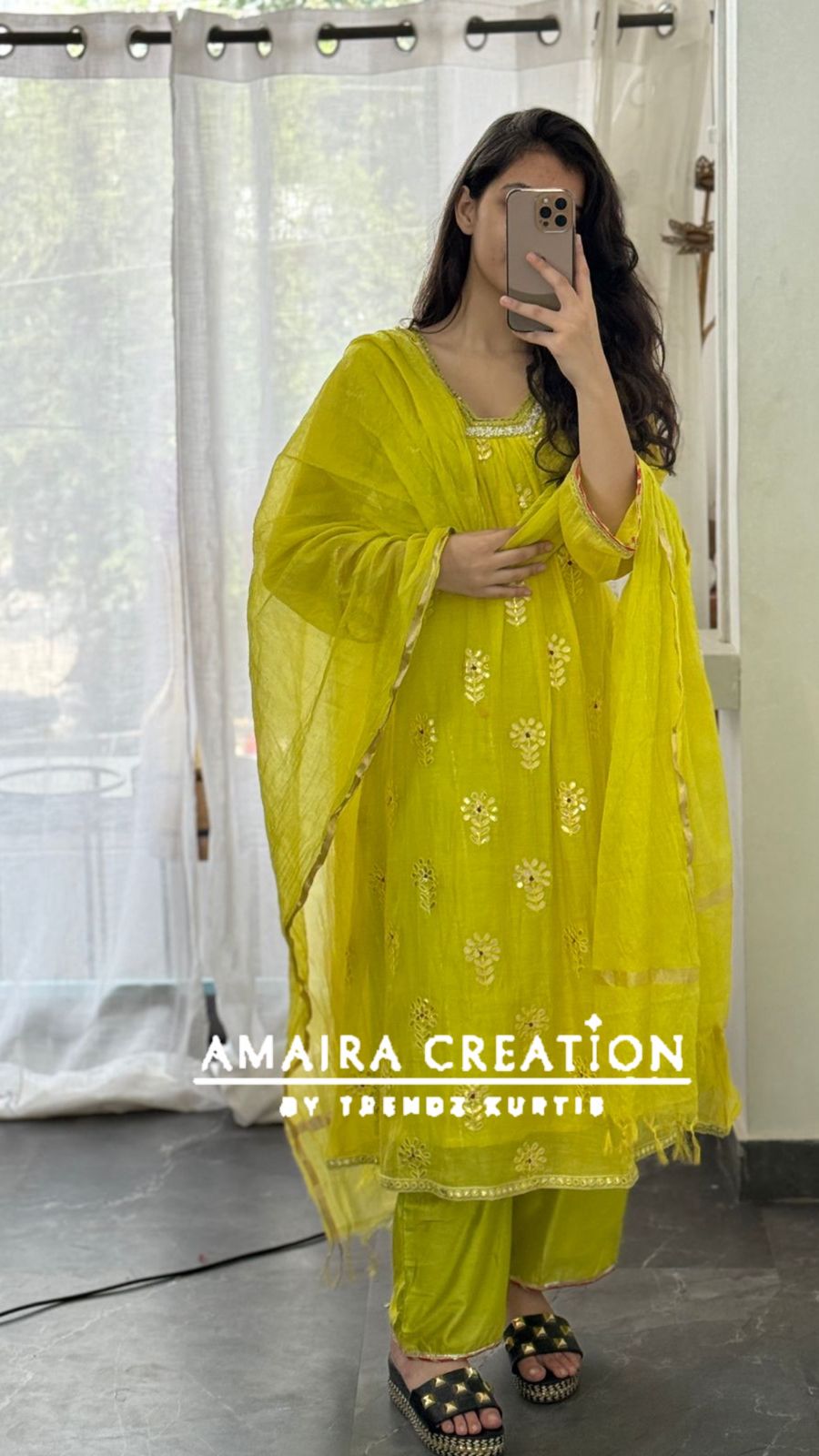Premium Mul chanderi Neon A line Pant Set