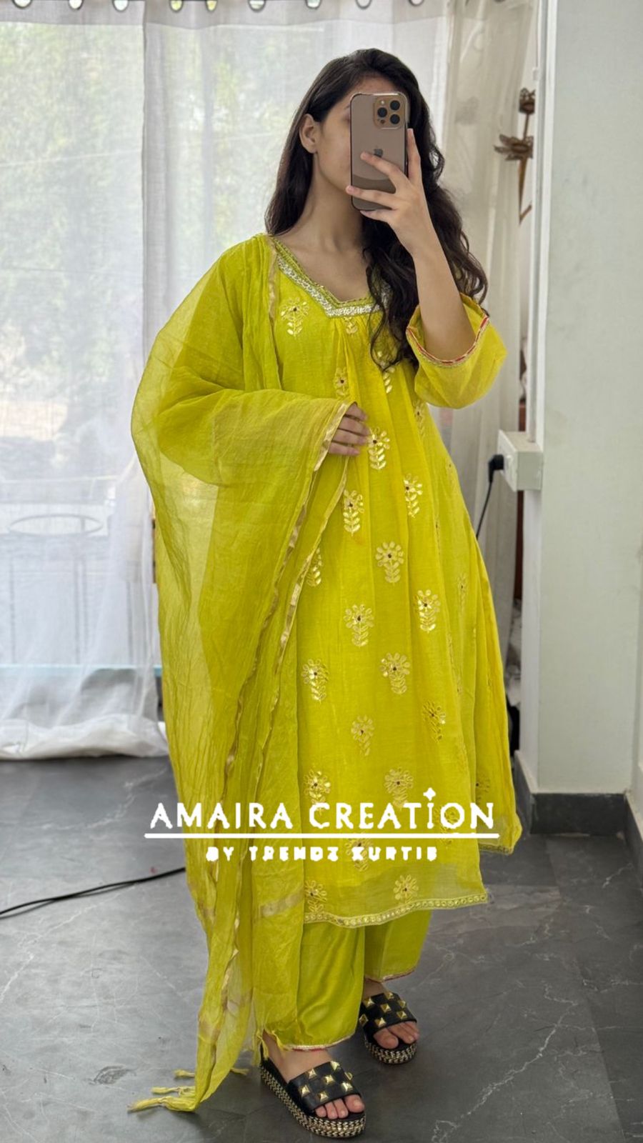 Premium Mul chanderi Neon A line Pant Set