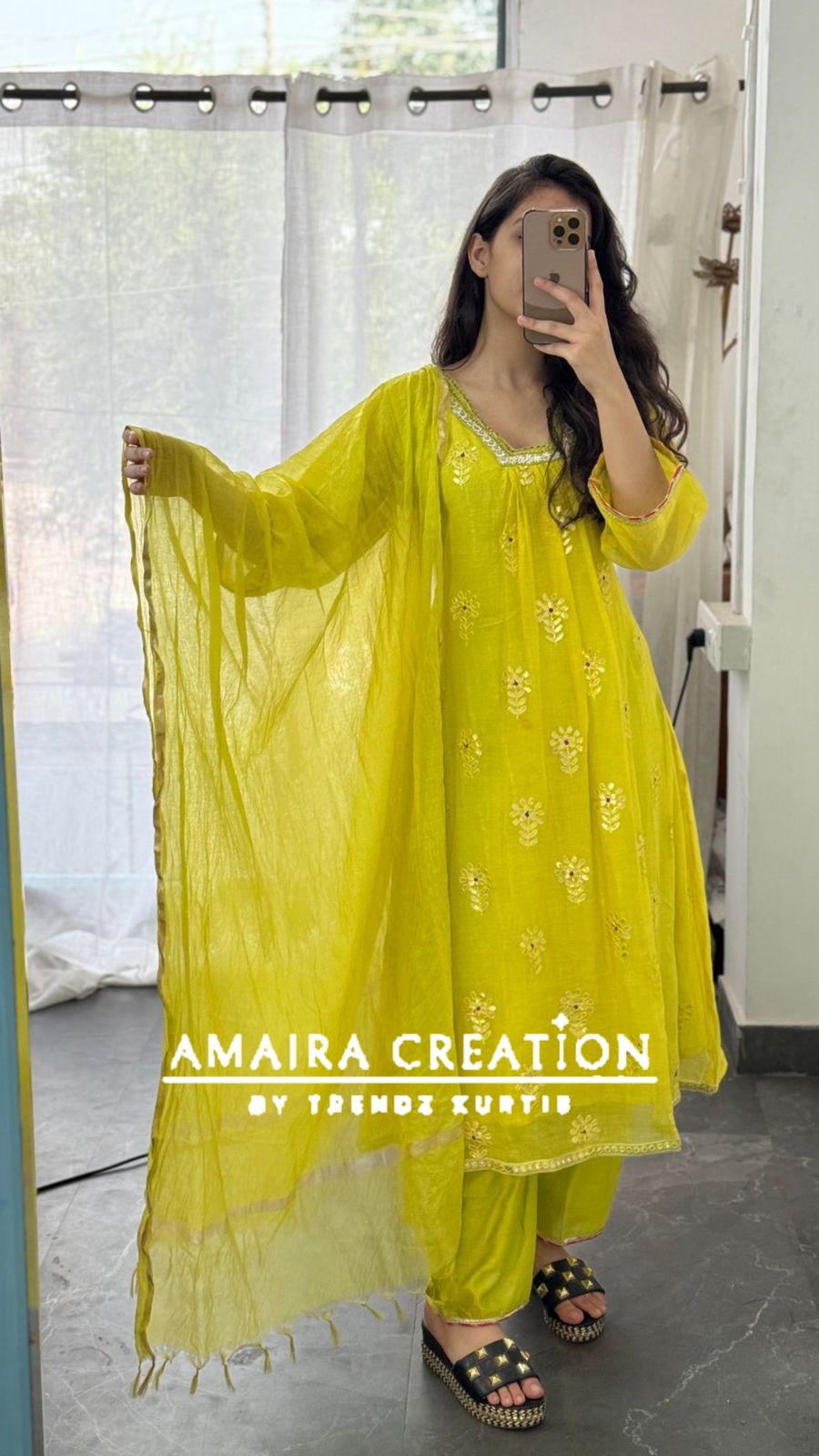 Premium Mul chanderi Neon A line Pant Set