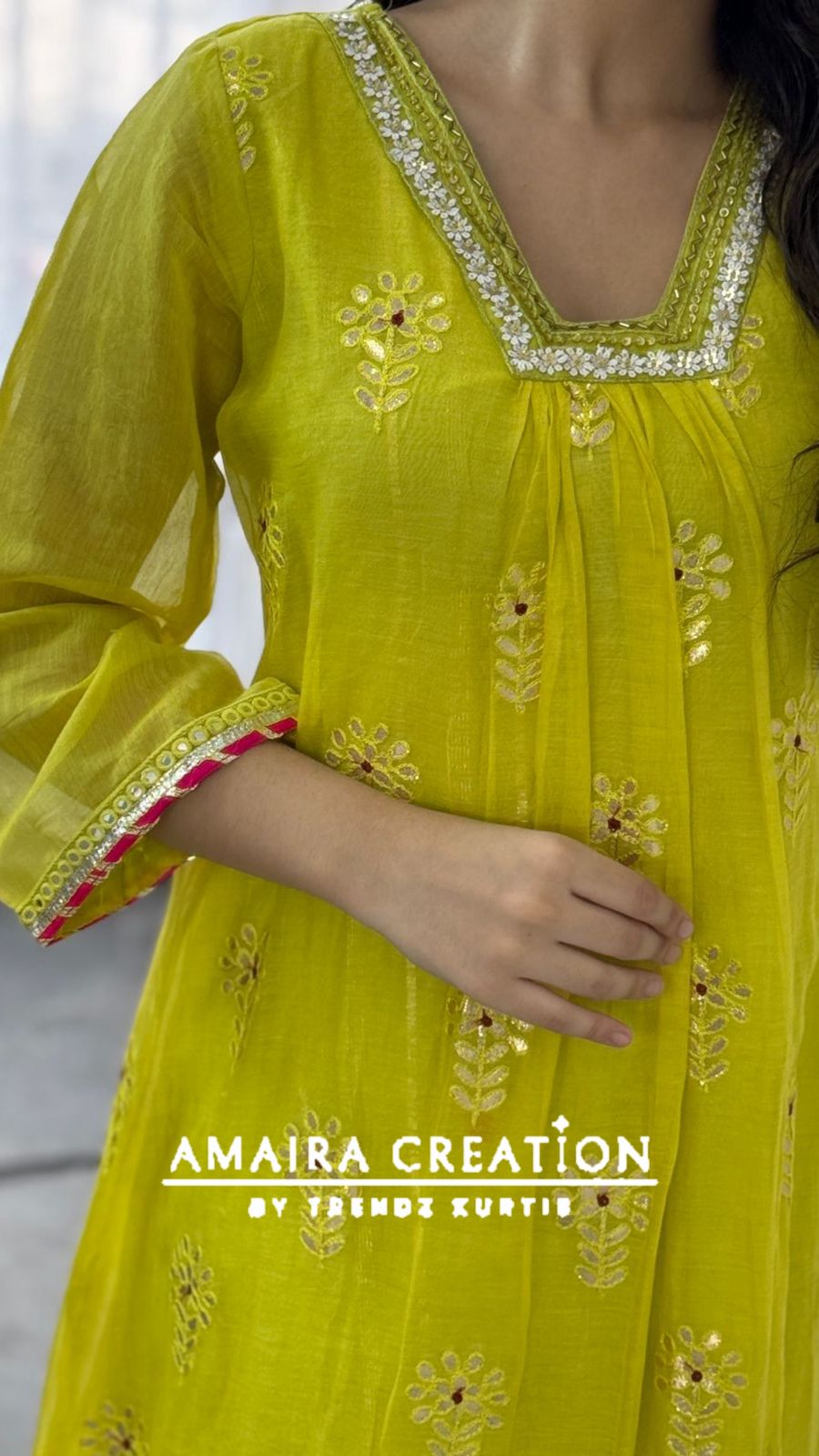 Premium Mul chanderi Neon A line Pant Set