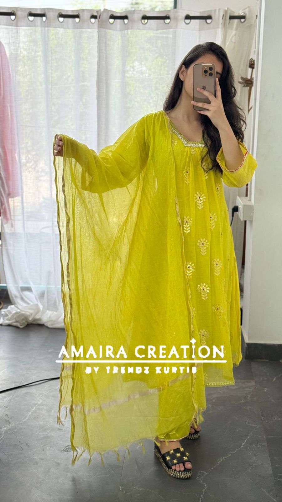 Premium Mul chanderi Neon A line Pant Set