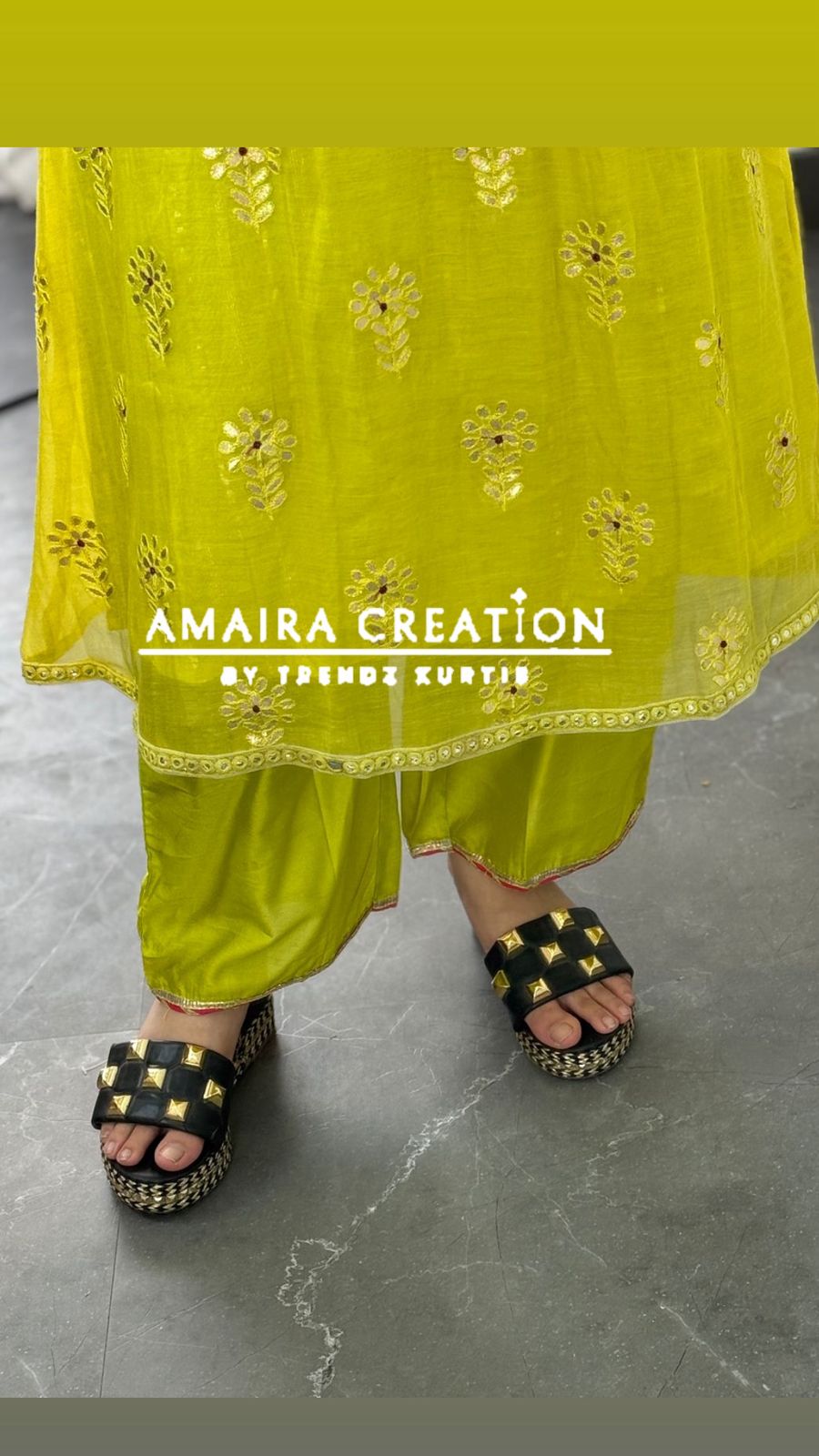 Premium Mul chanderi Neon A line Pant Set