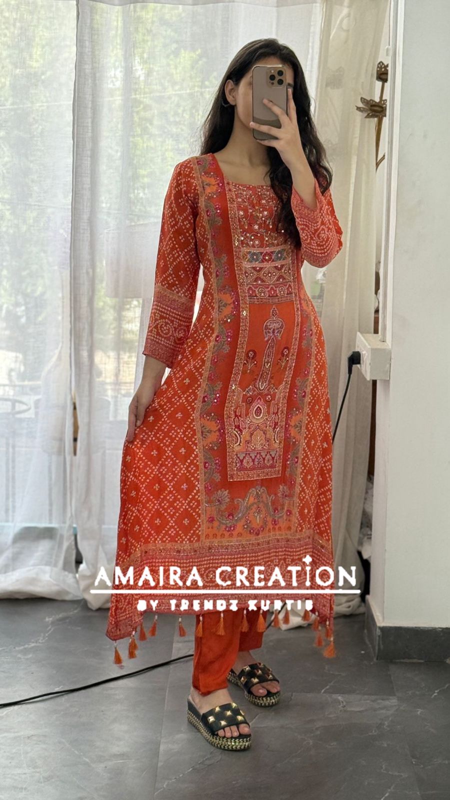 Premium Crepe C Cut Orange Pant Set