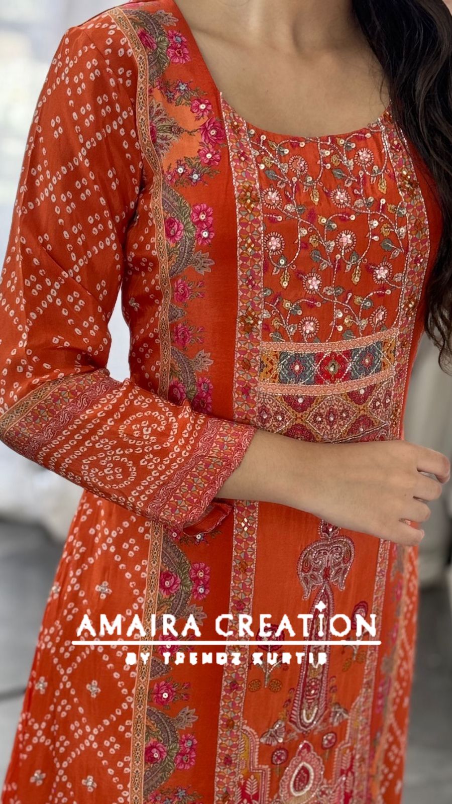 Premium Crepe C Cut Orange Pant Set