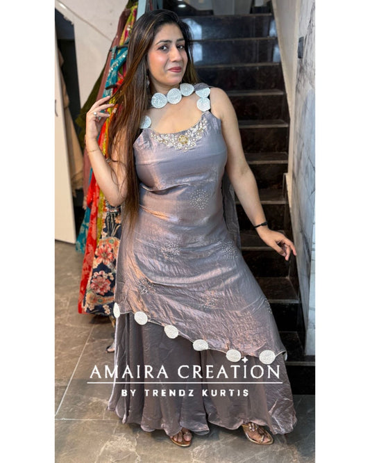 Premium Shimmer Organza Grey Colour C Cut Set