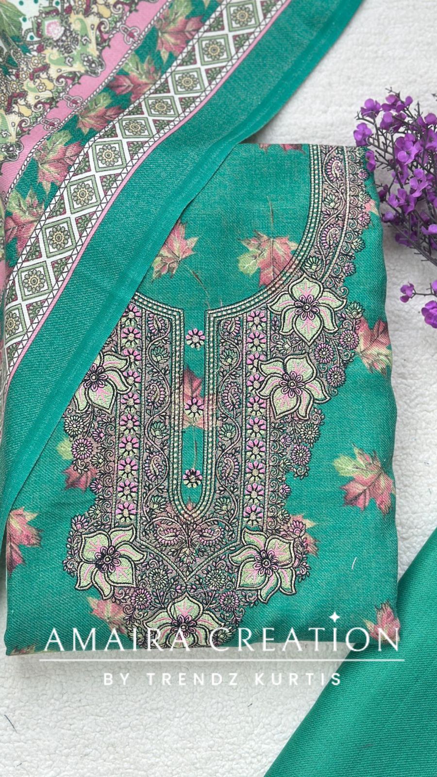 Pashmina Green floral unstitched suit