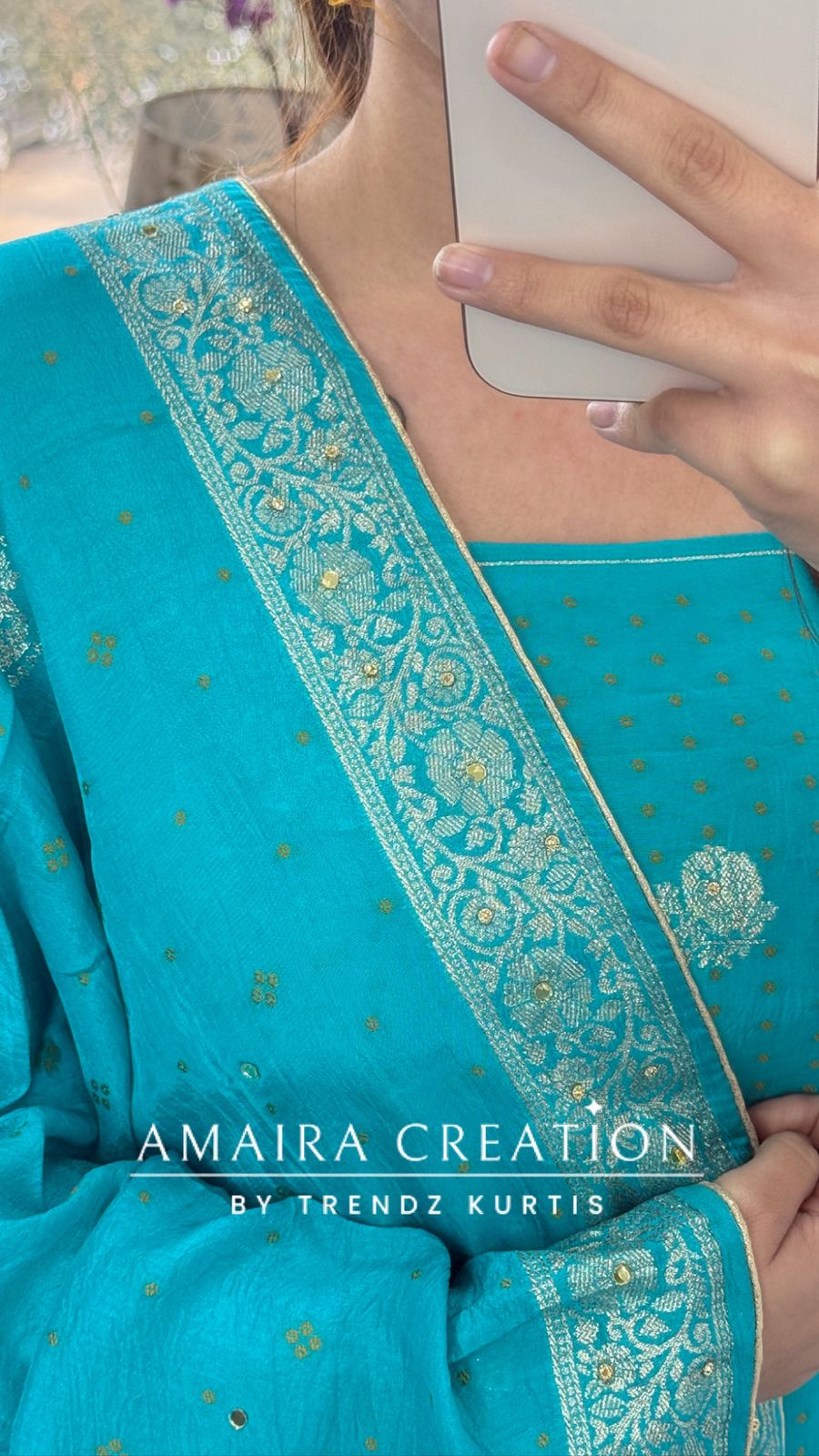 Premium Firozi Banarasi Silk Bandez Print Unstitched Suit With Beautiful Banarasi Dupatta