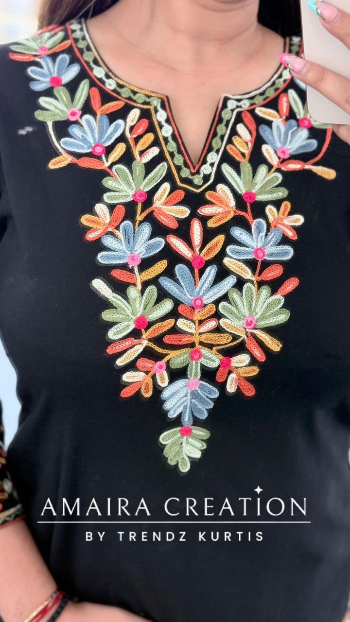 Black Cotton Lycra Short Kurti