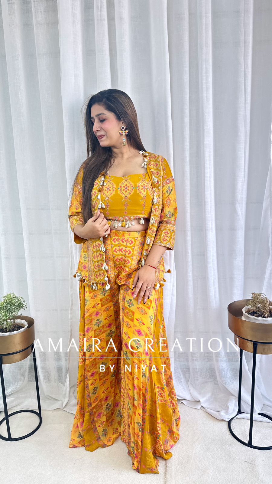 Mustard Chinnon Three Piece Gharara Set