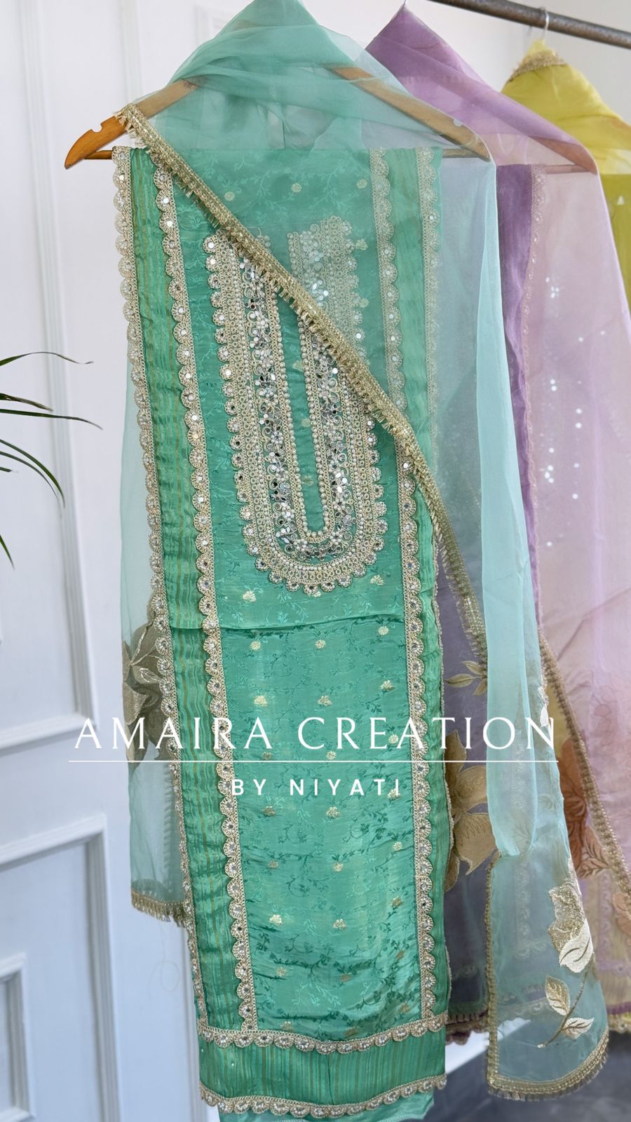 Pearl Work Organza Fabric Unstitch Suit With Beautiful Dupatta