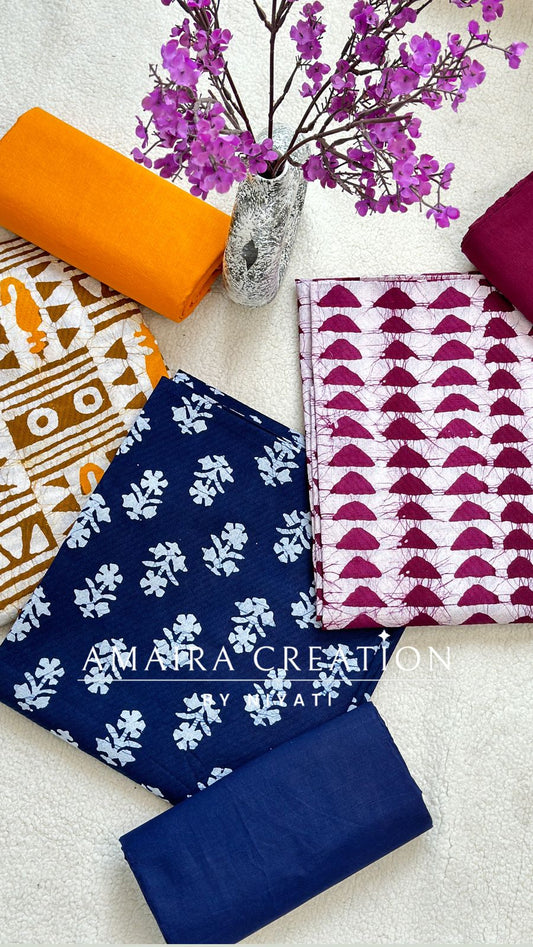 Batik Print Cotton Fabric Unstitch Suit With Kota Doria Dupatta
