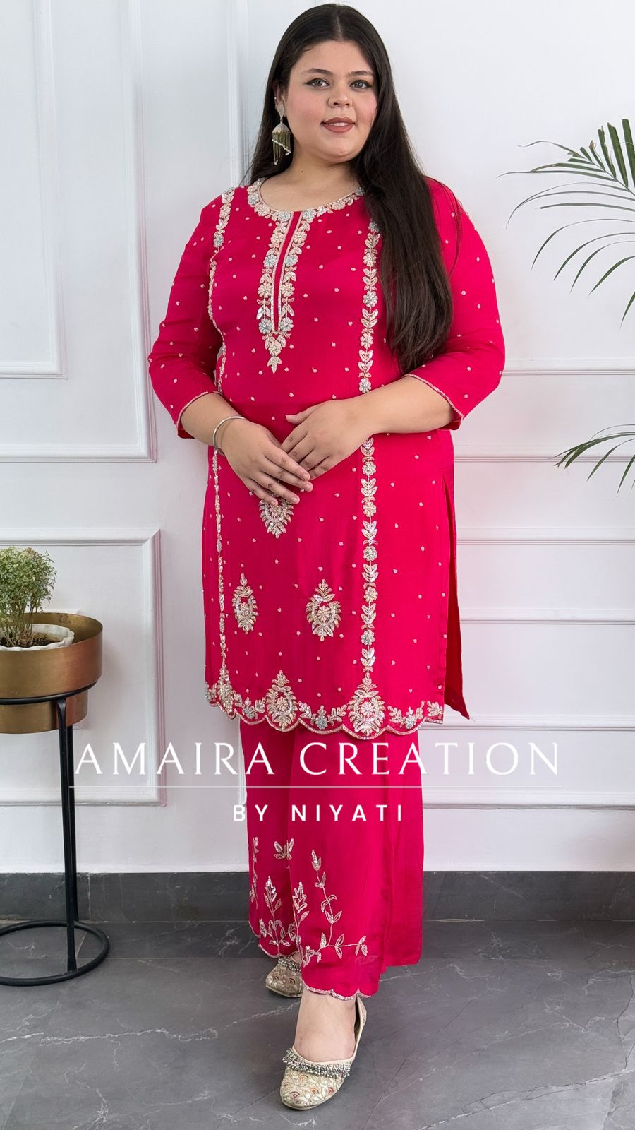 Chinnon Fabric Magenta Color Party Wear Plazo Set