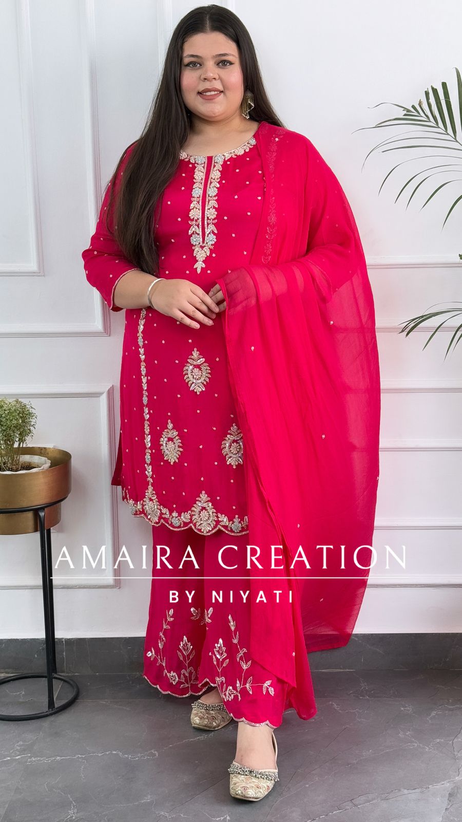 Chinnon Fabric Magenta Color Party Wear Plazo Set