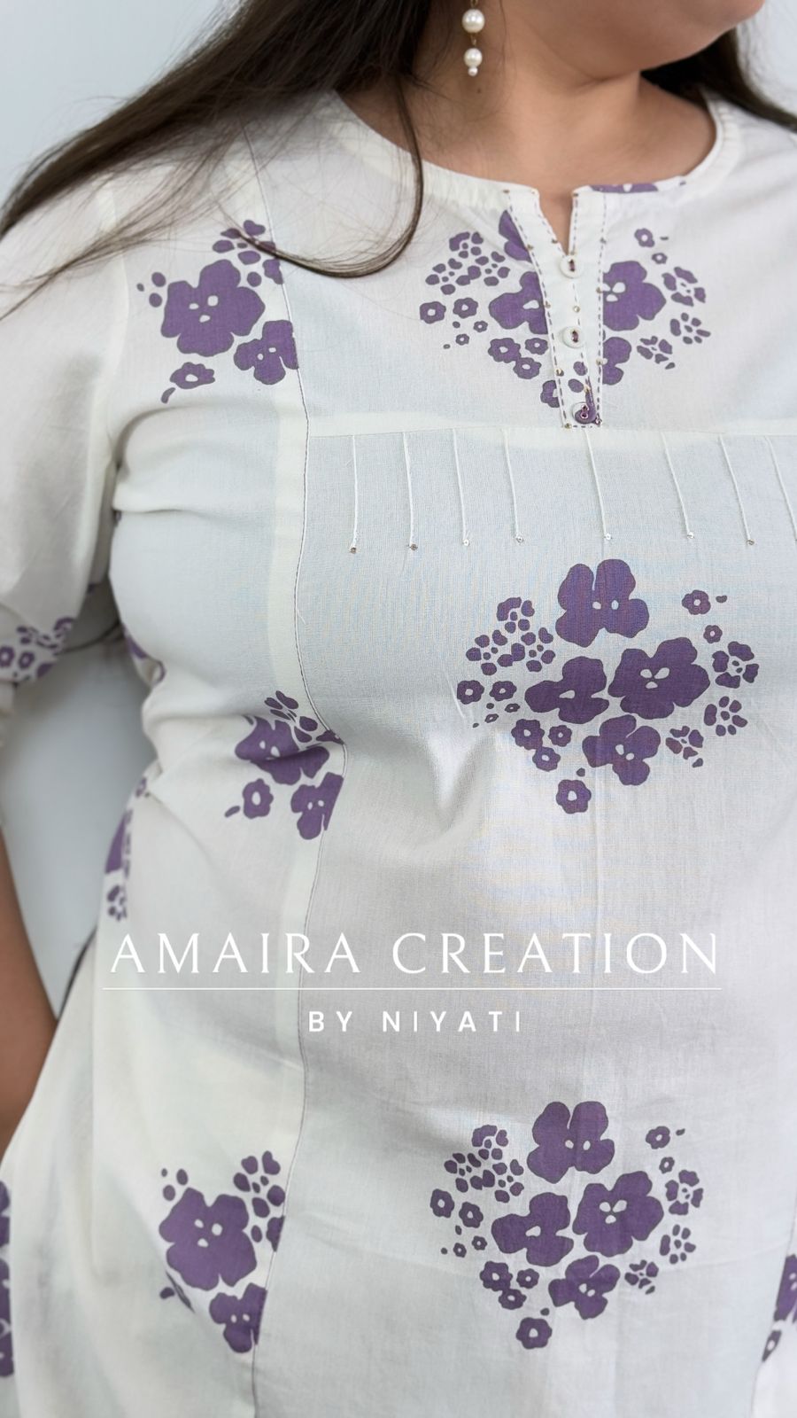 White & Lavender Cotton Pant Set