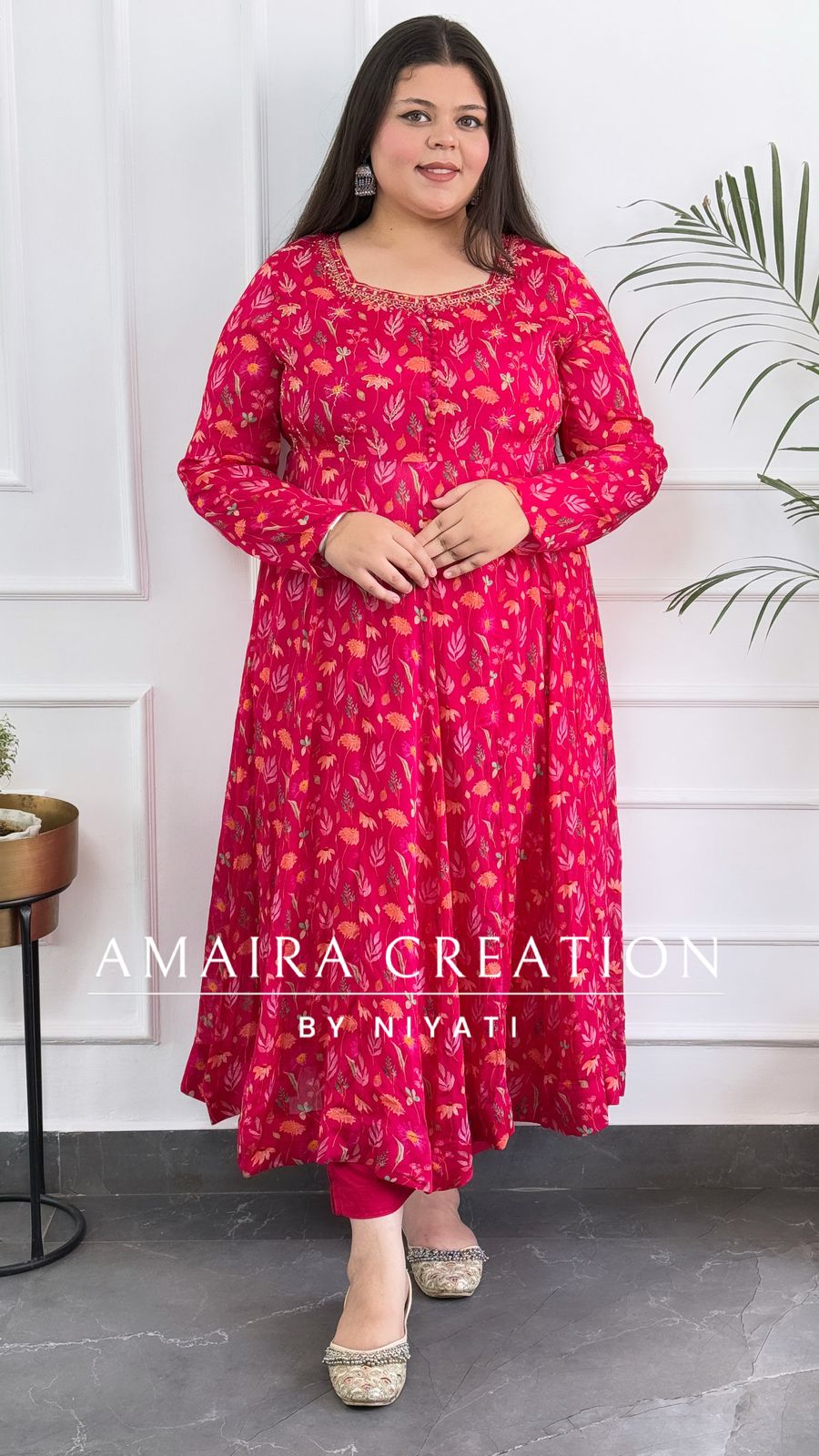 Magenta Chinnon Anarkali Set