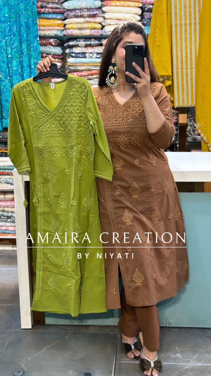 Lakhnavi Chikankari Angrakha Kurta Pant Set(A-Line)
