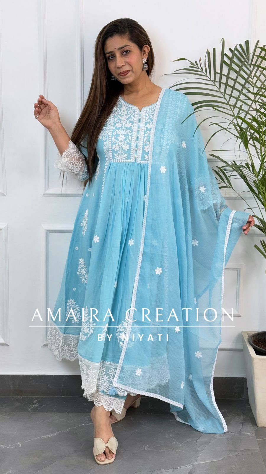 Mul Cotton Thread Embroidery Anarkali Set